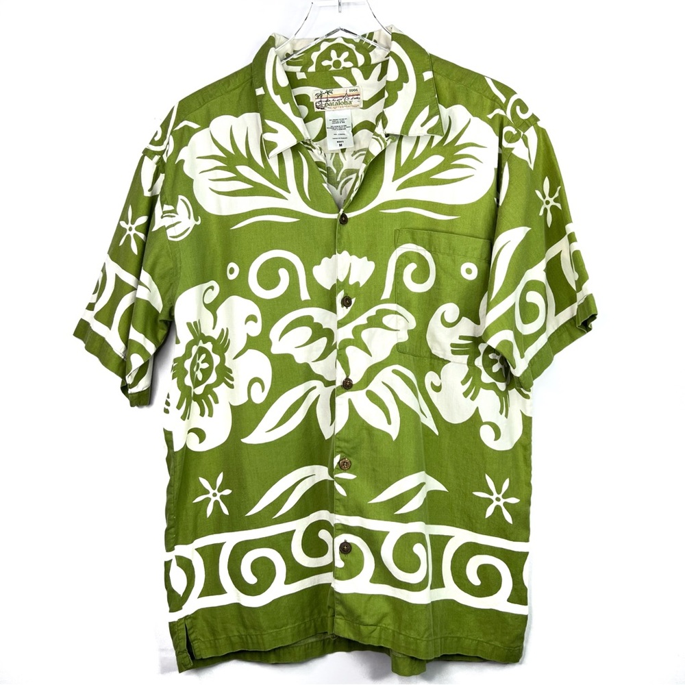 Patagonia Pataloha Hawaiian Shirt Green Button Down Short Sleeve Floral Tropical